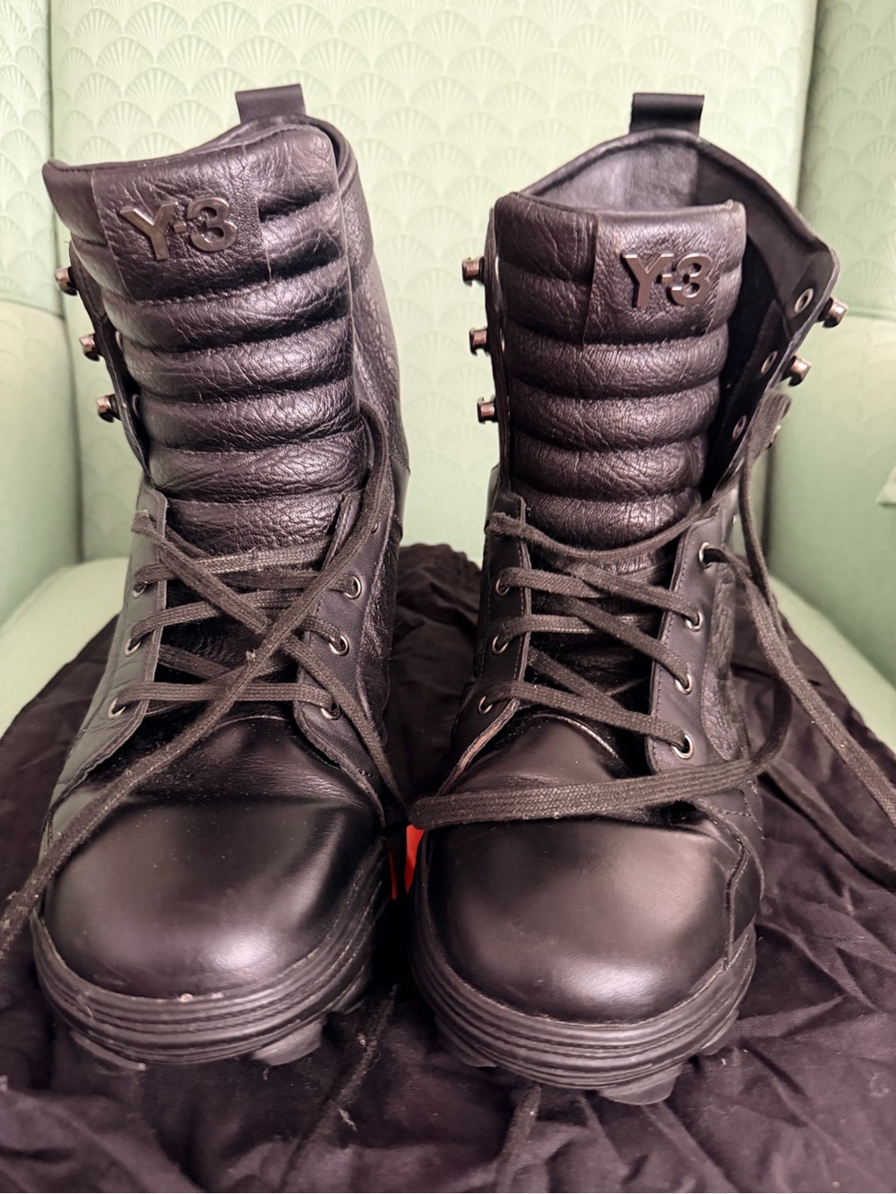 Y-3 Black Leather High-Top Combat Boots